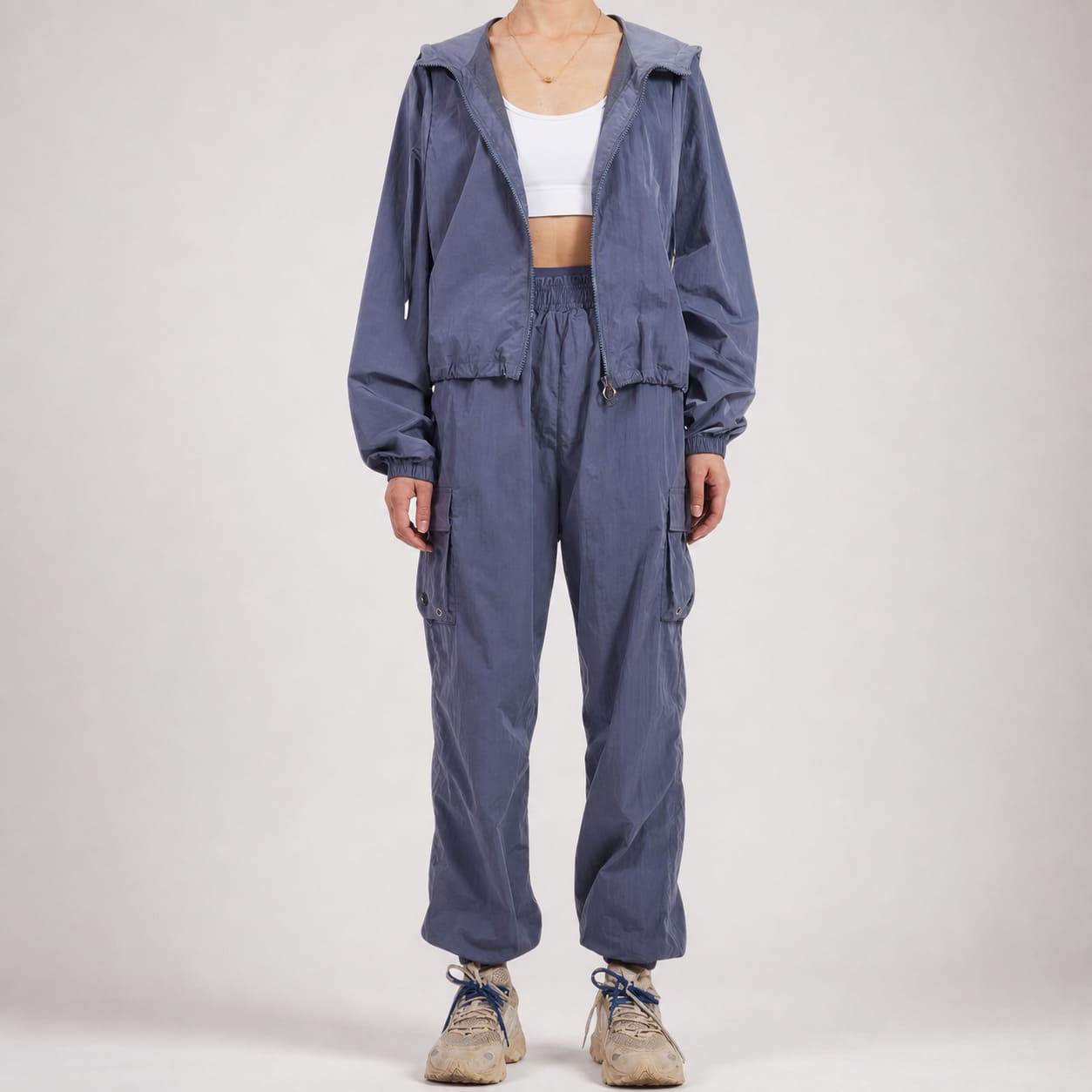 Women's active jacket and track pants combo manufacturing by Blue Bay Asia