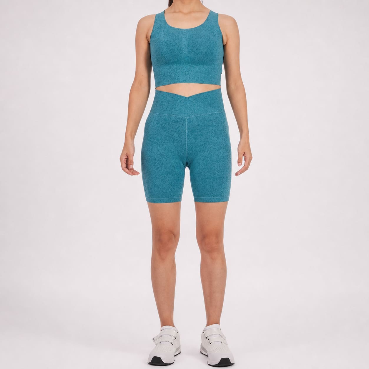 Women's sports bra and bike shorts combo manufacturing by Blue Bay Asia